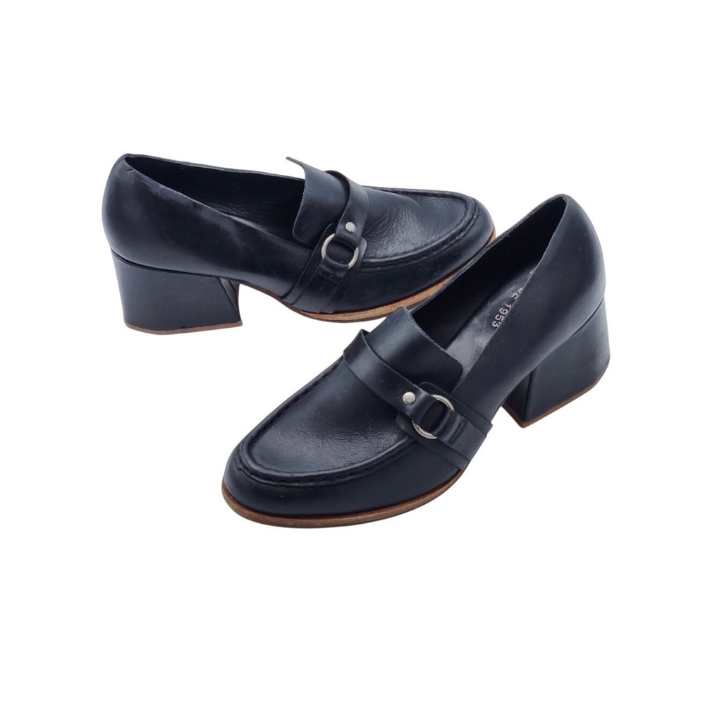 Kork Ease Aki Black Leather Chunky Block Heel Slip On Pump Loafer Size 7 M